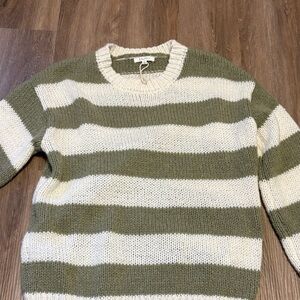Z Supply Olive and Cream Striped Crewneck Sweater